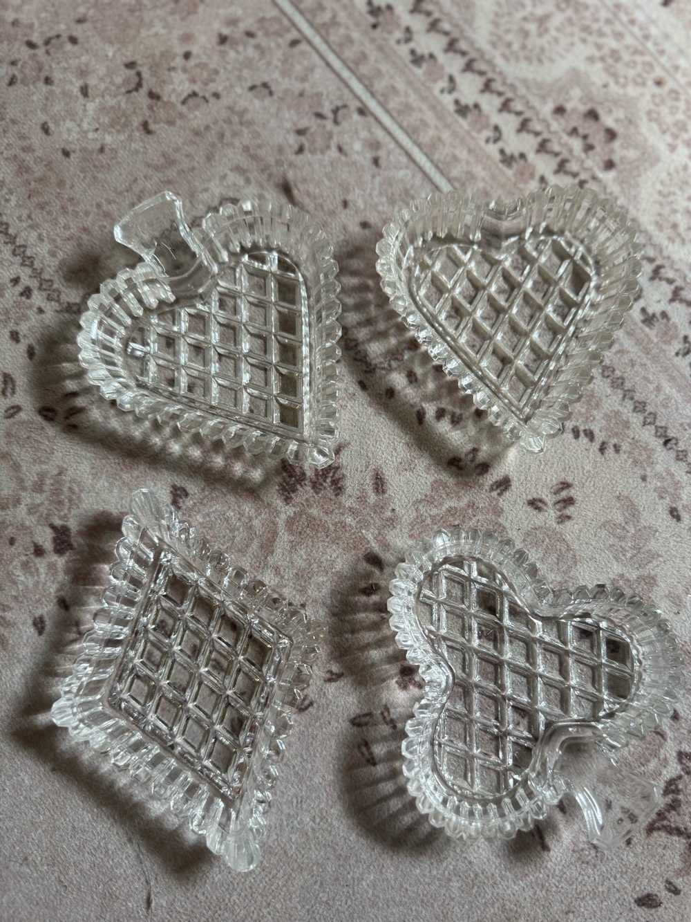 Clear Glass Heart & Diamond Trinket Dishes - Set of 4